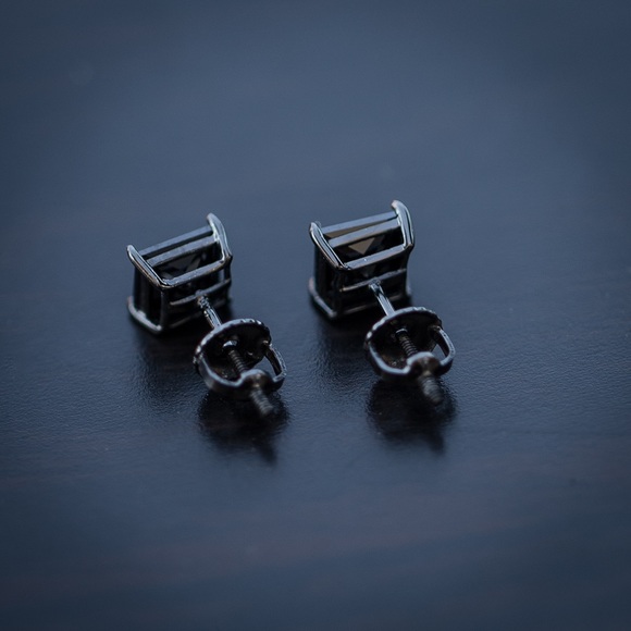 Hip Hop Black Onyx Diamond Stud Earrings - Picture 4 of 4